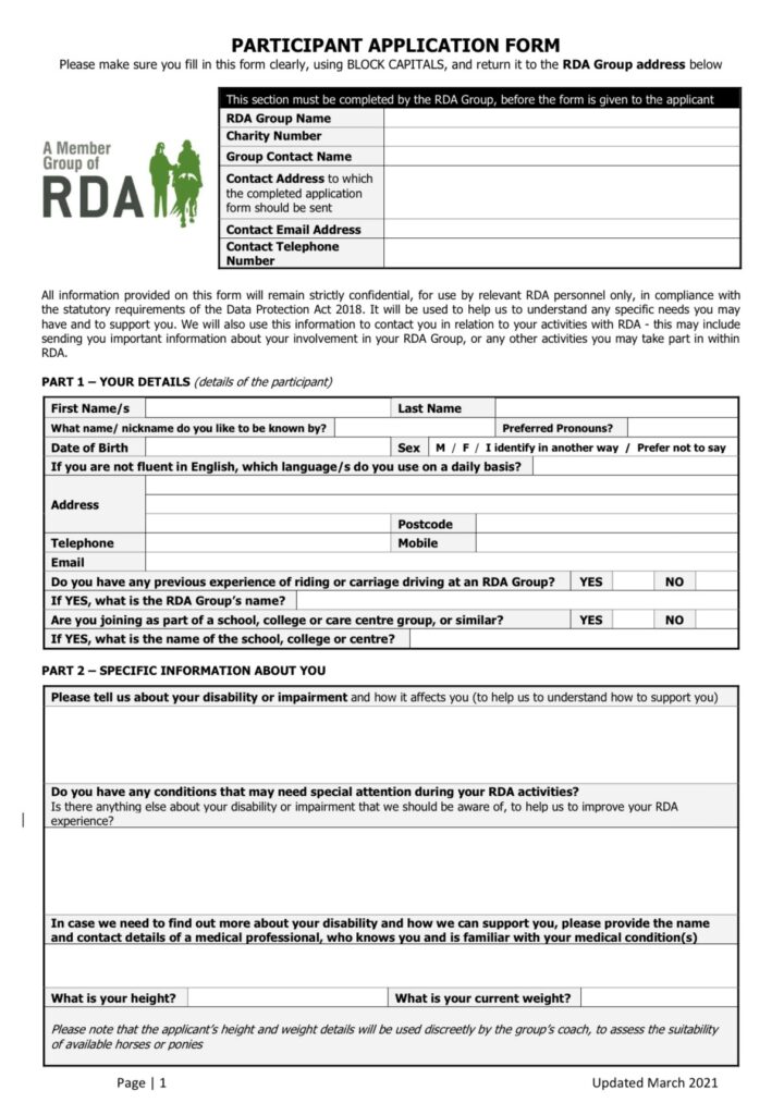 Application Form For Participants Updated April Rda Group Orders