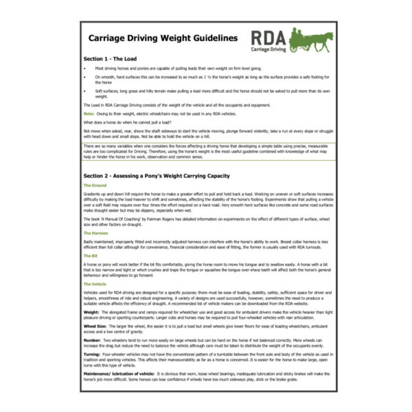Carriage Driving Weight Guidance Notes