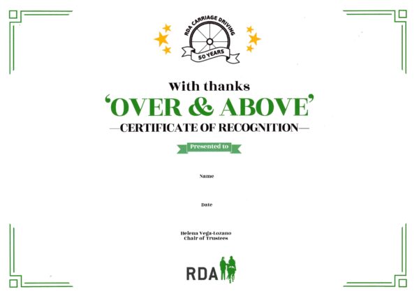 50 Years of RDA Carriage Driving: Over & Above Award Certificate (LIMITED EDITION)