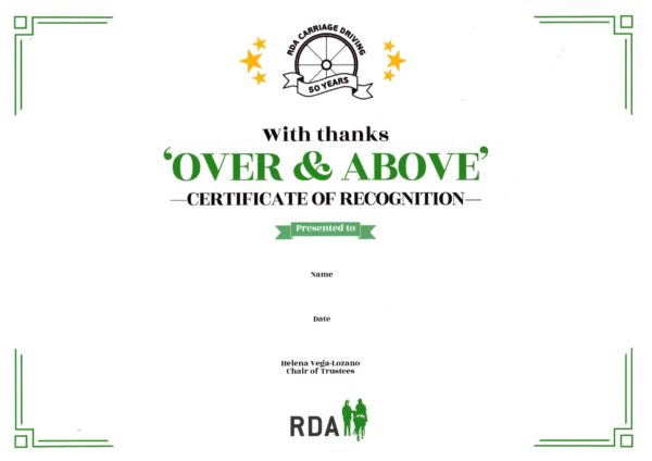 50 Years of RDA Carriage Driving: Over & Above Award Certificate (LIMITED EDITION)